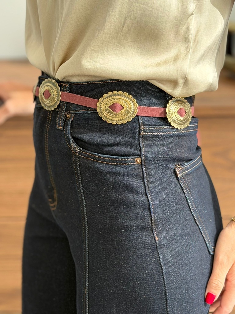 Cinturón PLACAS Dorado/Burdeos