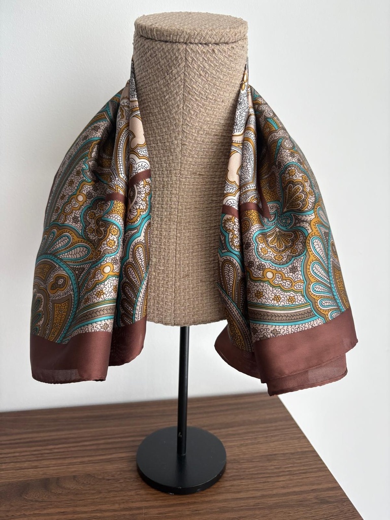 Pañuelo CACHEMIRA Marrón-Turquesa