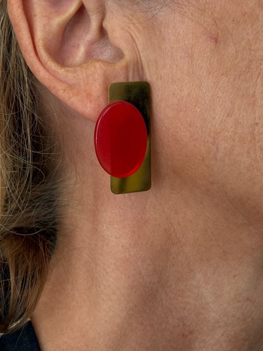 [SON55220RJ] Pendiente OVAL Rojo