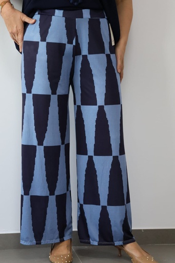 [LET3613AZ] Pantalón AJEDREZ Azul