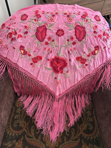 Mantón Farolillo Rosa Esterilla Fleco 2