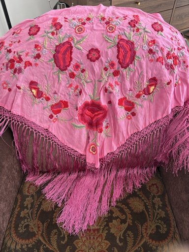 Mantón Farolillo Rosa Esterilla Fleco 3