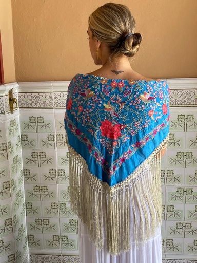 Mantón Paraíso azul/marfil Esterilla